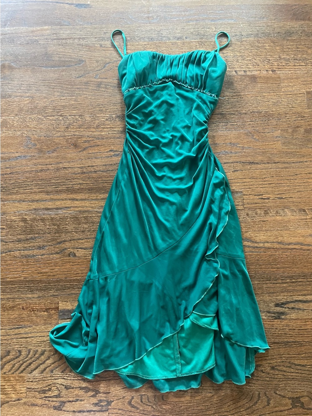 Ruby Rox Teal Satin Spaghetti-Strap Midi Dress